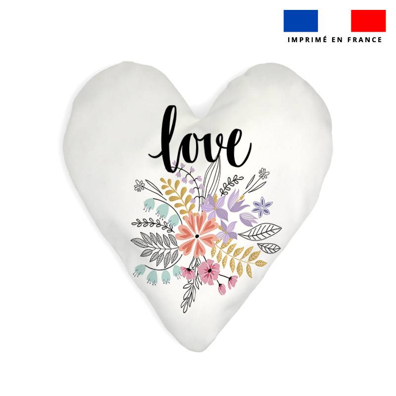 Lot 2 coupons pour coussin coeur motif fleur love