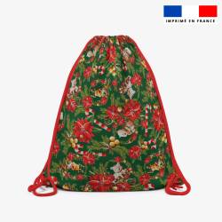 Kit sac à dos coulissant motif animaux couronne de noel vert - Création Stillistic