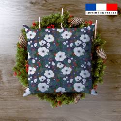 Fleur blanche et houx de noel - Fond bleu violet