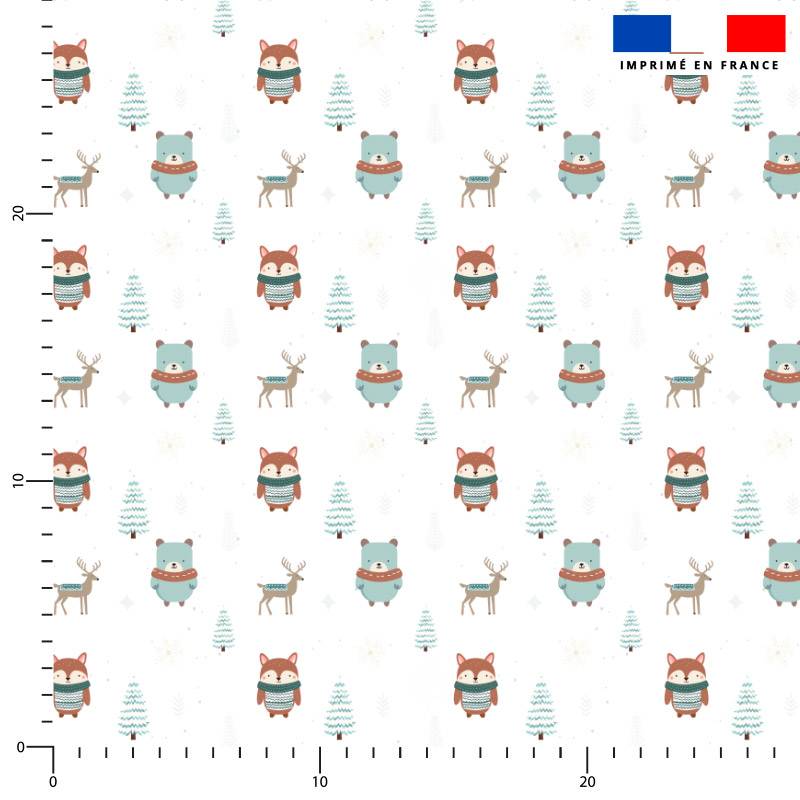 Animaux d'hiver scandinave et sapin - Fond blanc