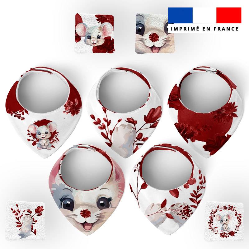 Coupon éponge bavoirs bandana motif souris aquarelle