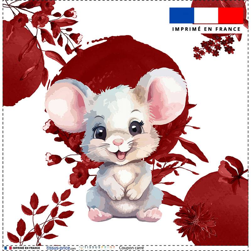 Coupon 45x45 cm motif souris aquarelle