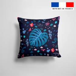 Coupon 45x45 cm motif feuilles violettes et bleues