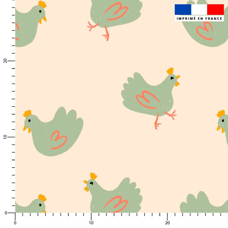 Poule - Fond crème - Création Pauline Recht