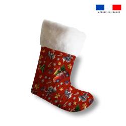 Kit chaussette de noel motif souris de Noel rouge + Fausse fourrure - Création Stillistic