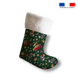 Kit chaussette de noel motif souris de Noel vert + Fausse fourrure - Création Stillistic