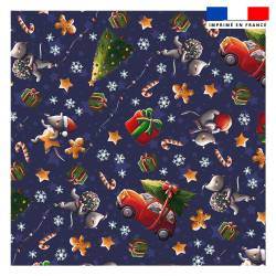 Coupon 45x45 cm imprimé souris de noel bleu - Création Stillistic