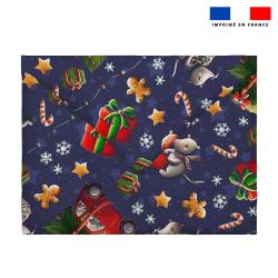 Coupon pour enveloppe en tissu motif souris de noel bleu - Création Stillistic