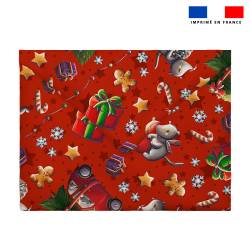 Coupon pour enveloppe en tissu motif souris de noel rouge - Création Stillistic