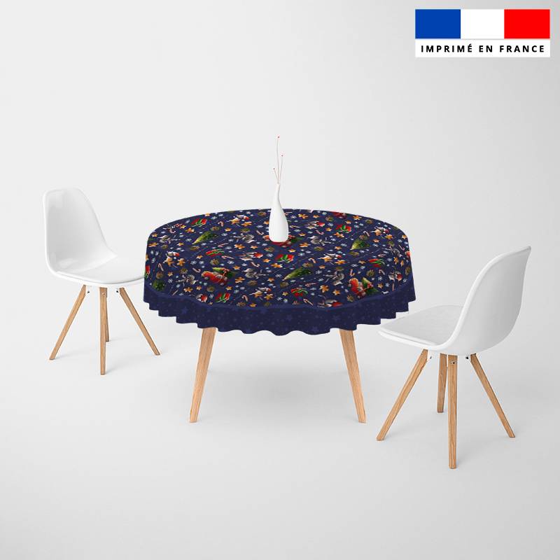 Coupon pour nappe ronde motif souris de noel bleu - Création Stillistic