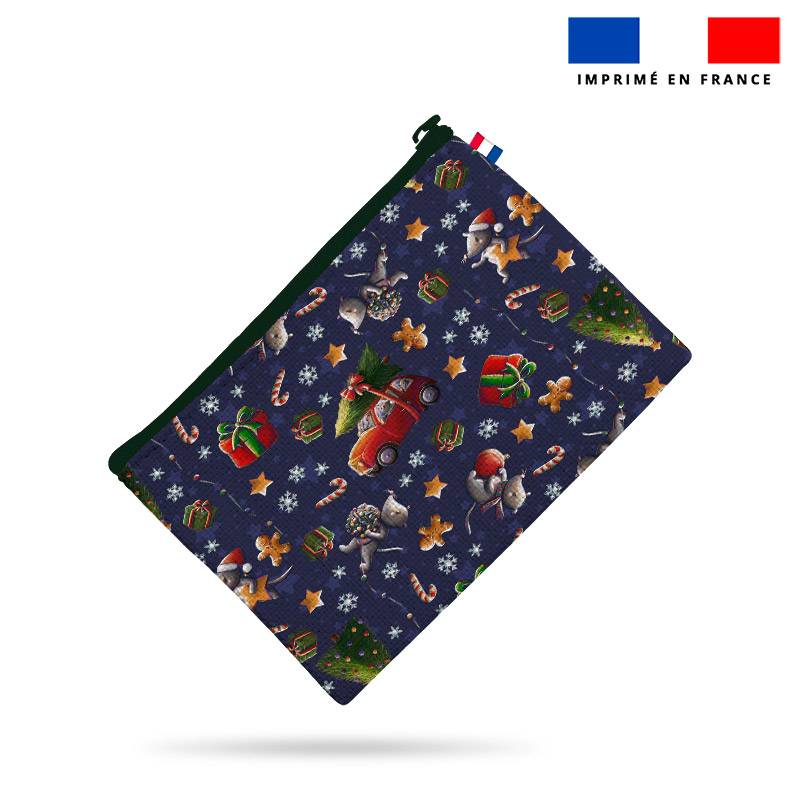 Kit pochette motif souris de noël bleu - Création Stillistic