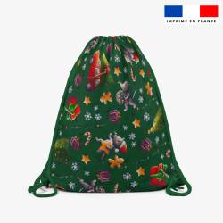 Kit sac à dos coulissant motif souris de noel bleu et vert - Création Stillistic