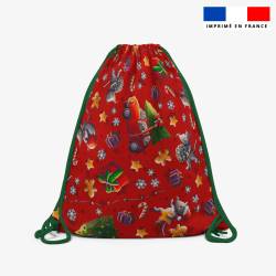 Kit sac à dos coulissant motif souris de noel rouge et vert - Création Stillistic