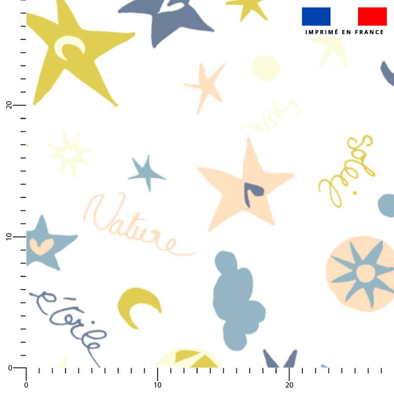 coupon - Coupon 90cm - Mots doux étoiles - Fond blanc - Création Lili Bambou Design - Popeline de coton peigné 129gr/m² - 144 cm