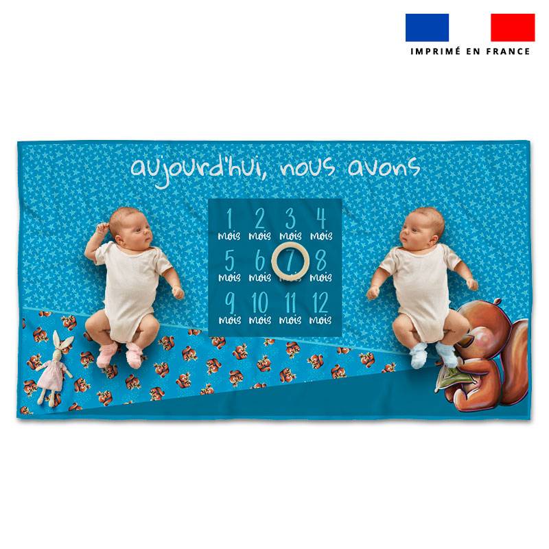 Coupon 135x74 cm pour couverture mensuelle jumeaux motif écureuil - Création Stillistic