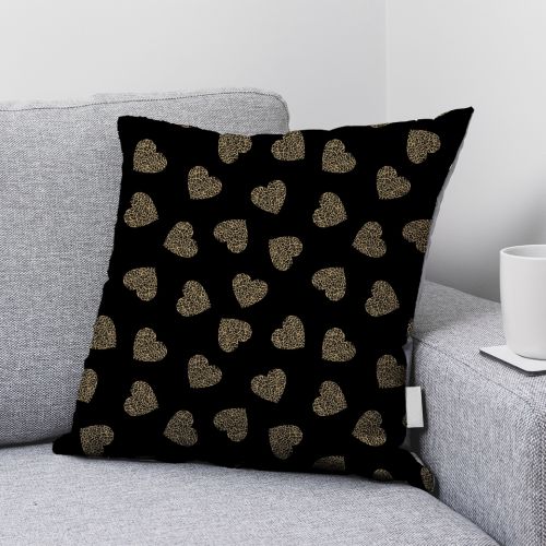 coupon - Coupon 50cm - Coeur léopard - Fond noir - Toile canvas aspect coton 316 gr/m² - 148 cm