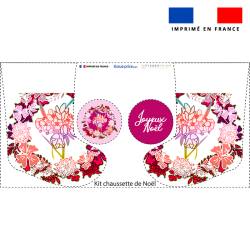 Kit chaussette de noel blanche motif fleuri + Fausse fourrure - Création Lili Bambou Design