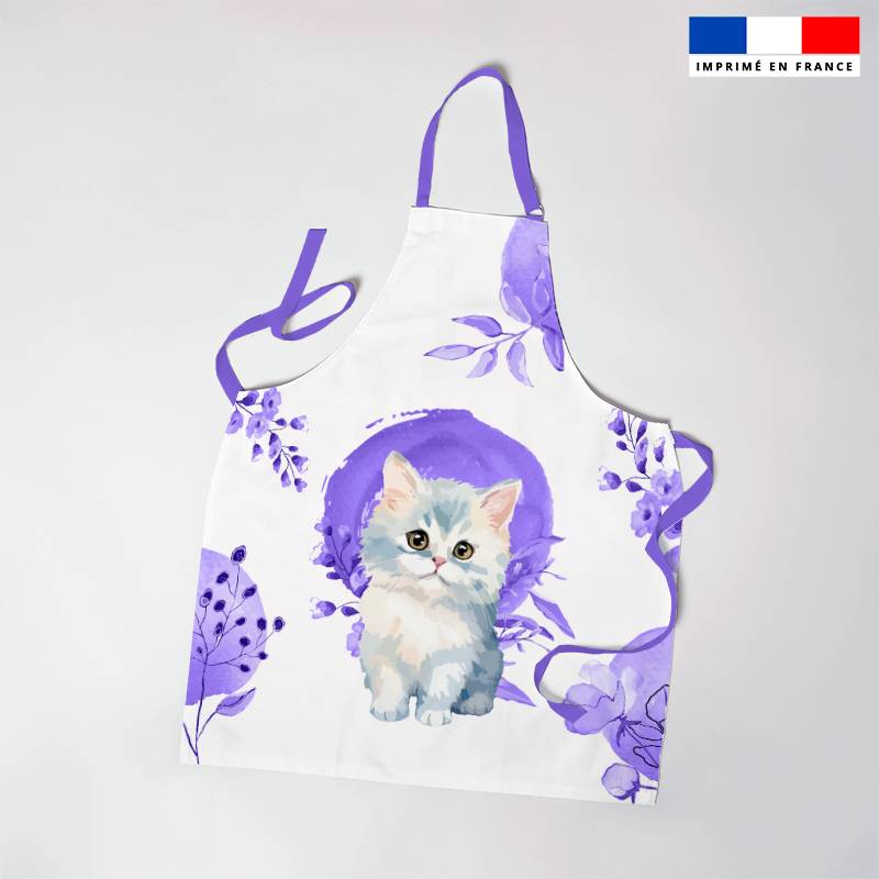 Patron imprimé pour tablier enfant motif chat aquarelle