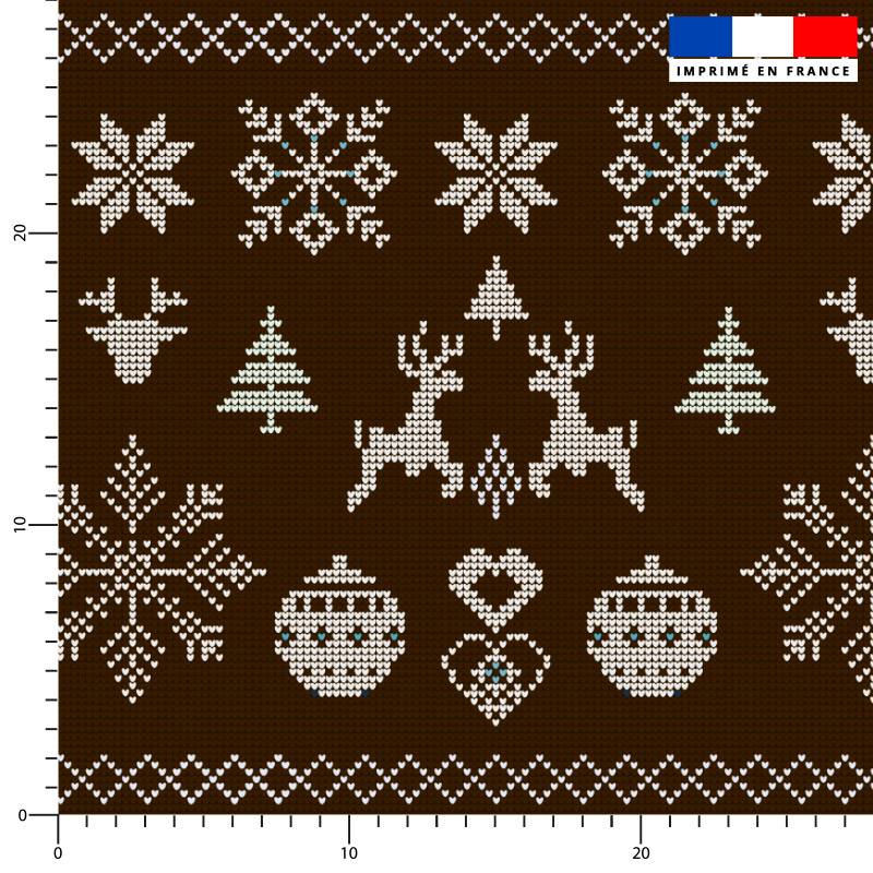 Flocon et renne de Noël effet tricoté - Fond marron