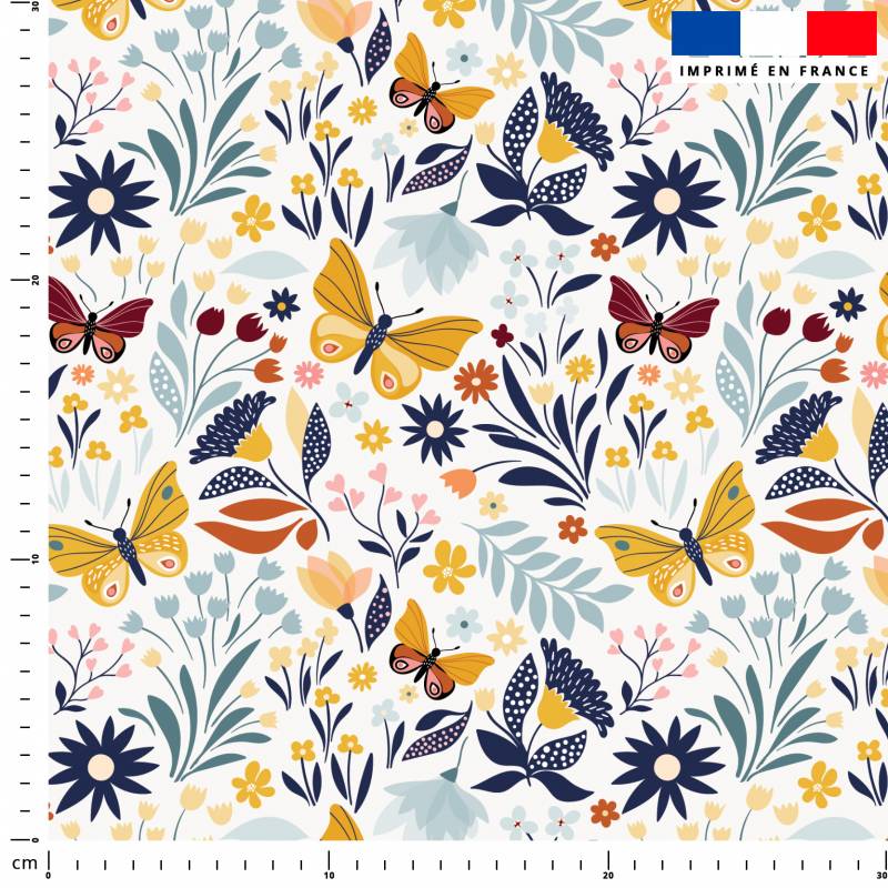 coupon - Coupon 75cm - Papillons jaunes - Fond blanc - Double gaze 125 gr/m² - 139 cm