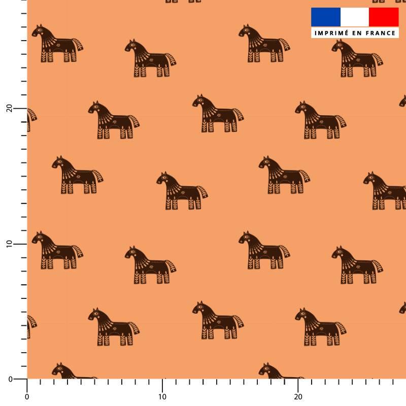 Cheval ethnique marron - Fond orange