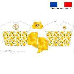 coupon - Patron imprimé sur tissu éponge pour poncho de bain motif lionceau aquarelle - Éponge bambou 290 gr/m² - 6 ans