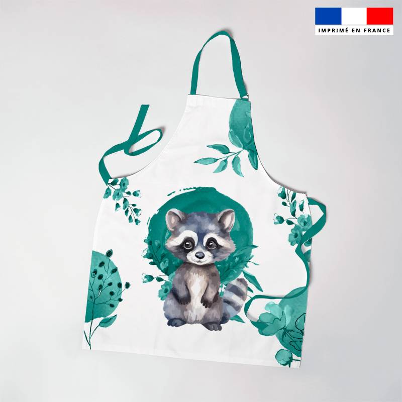 Patron imprimé pour tablier enfant motif raton laveur aquarelle 