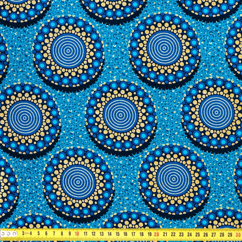 Wax Tissu  africain  bleu motif  rond paillet  pas cher 